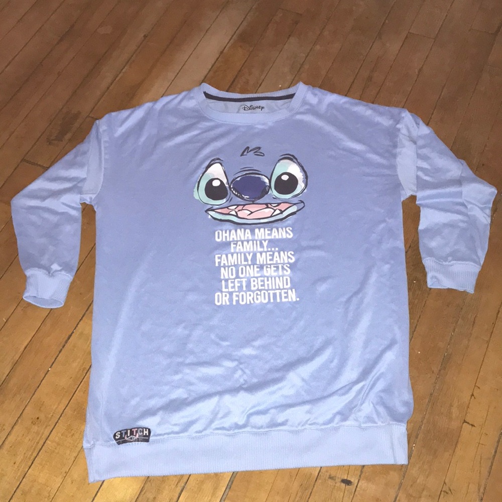 Disney Light Blue Stitch Pullover Sweatshirt with Quote